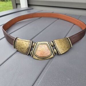 Vintage 80s 'Leather Shop' Brass Copper Tone Buckle Statement